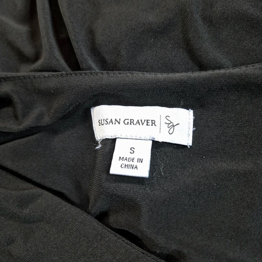 Susan Graver Top Women's Black Liquid Knit Tiered 3/4 Sleeve Scoop Neck Blouse S - Picture 2 of 11